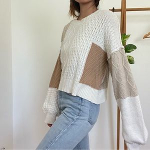 Easel Color Blocked Neutral Pullover Knitted Sweater